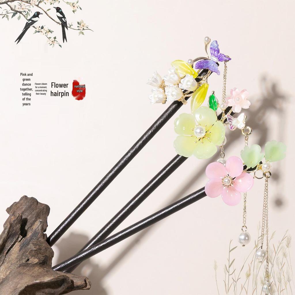 Ancient-Style Wooden Tassel Hairpin for Women - Hanfu Chinese Ornaments & Accessories