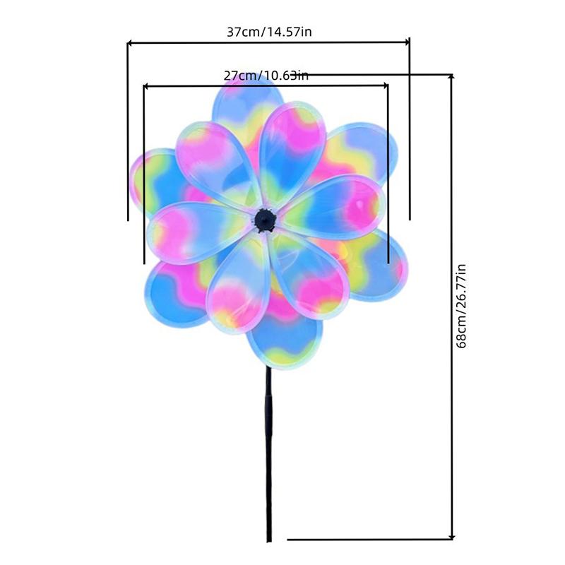 1 Piece Double Layer Color Film Color Changing Dazzling Windmill Rotating Wind Spinner Stake Standing Lawn Flower Pinwheel