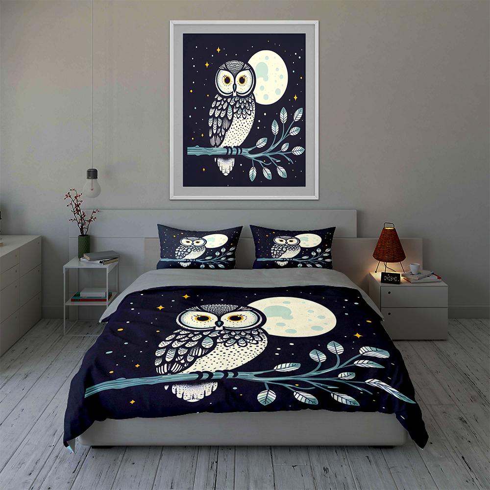 Owl Moon Branches Bedding Duvet cover sets Duvet covers Pillowcases gifts (1 * Duvet Cover 2 * Pillowcases, without duvet insert)