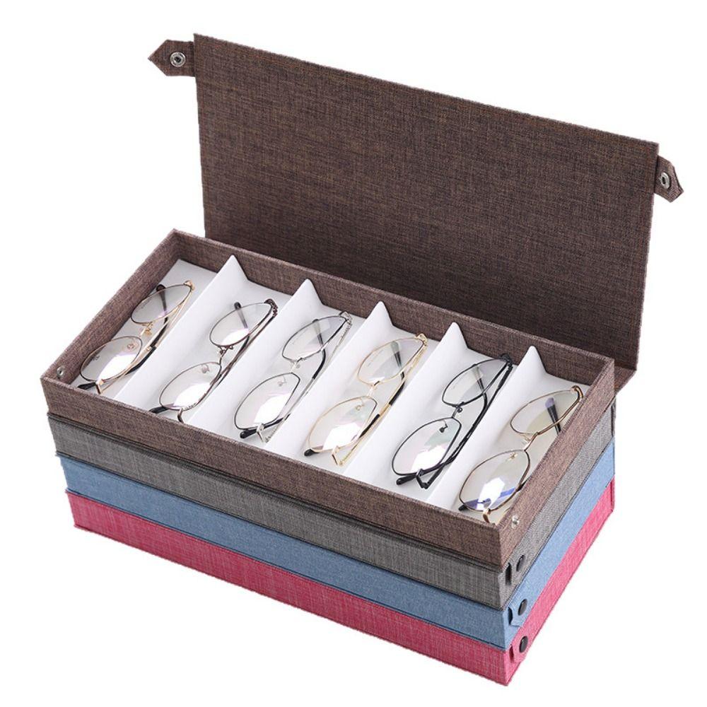 Linen Glasses Storage Box Multi Grid Travel Sunglasses Organizer For Women Men