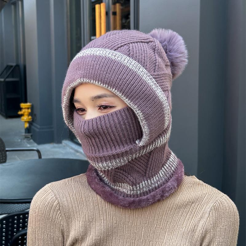 

Зимняя шапка-пуловер женская для велоспорта теплая ветрозащитная шарф-маска интегрированная шапка флисовая защита ушей вязаная шерстяная шапка