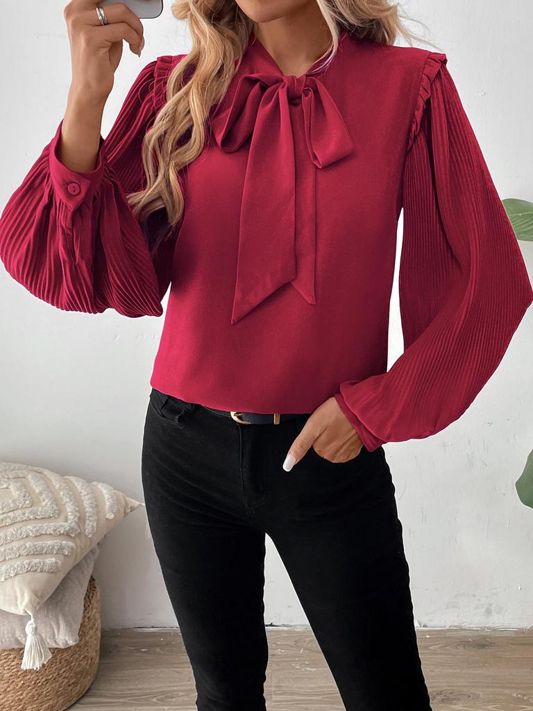 2024 Valentine's Day Lantern Sleeve Bow Collar Women's Shirt