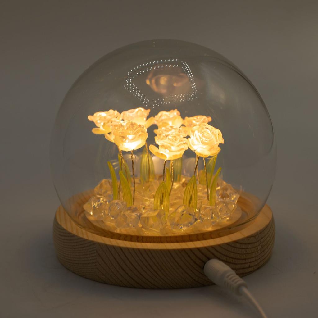 Floral Glow Garden Dome – 10 Pink Roses – LED USB