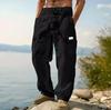 American men's cotton and linen trousers, four-season thin loose multi-pocket tooling casual wide-leg trousers