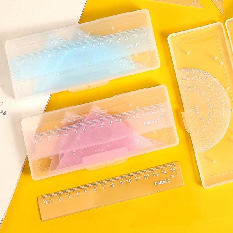 4 Set Math Geometry Tool Plastic Ruler Include Straight Ruler for Triangle Ruler Protractor Student School Office Statio