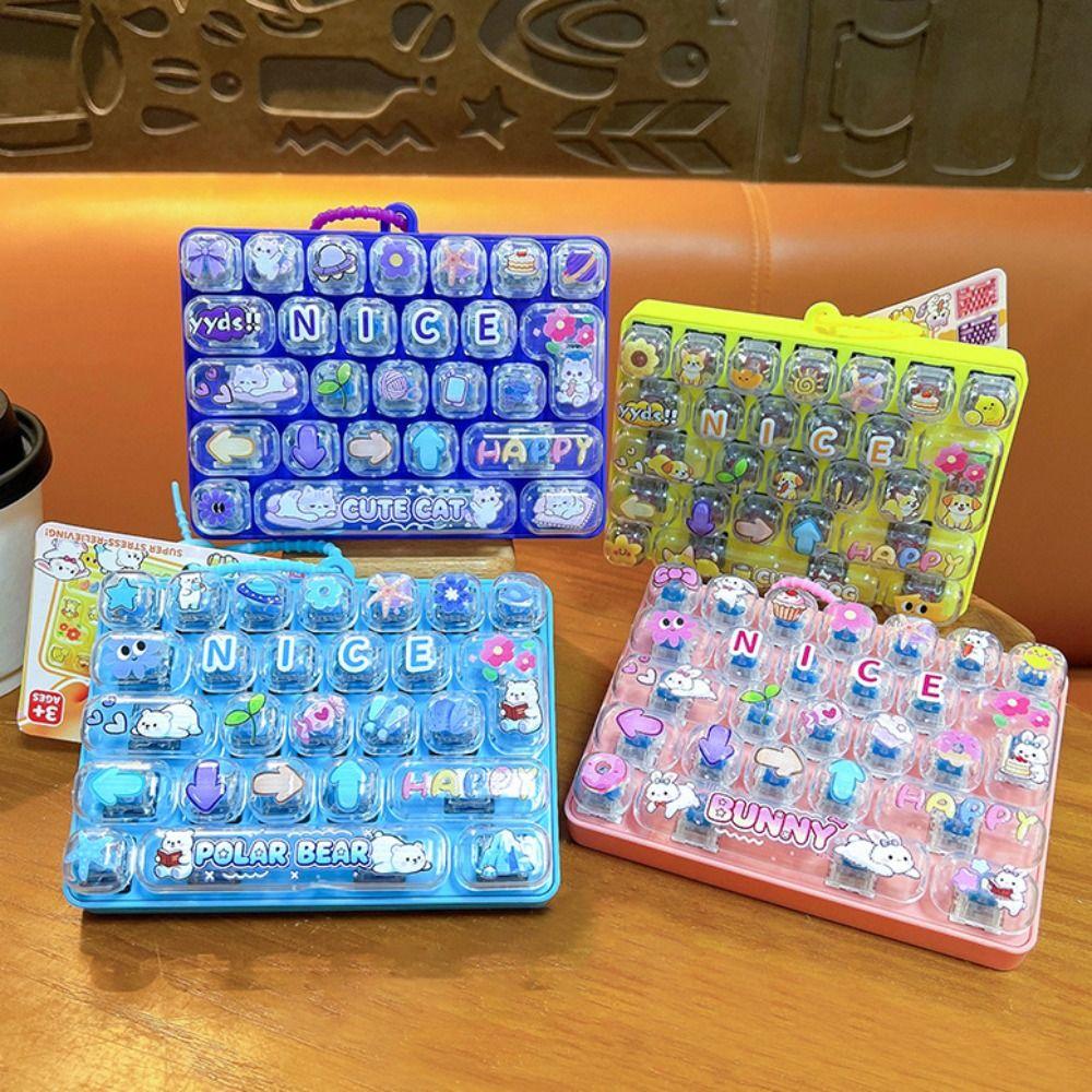 Cartoon 26 Keys Keyboard Keychain Pressable Keys Stress Relief Fidget Toy Travel Use