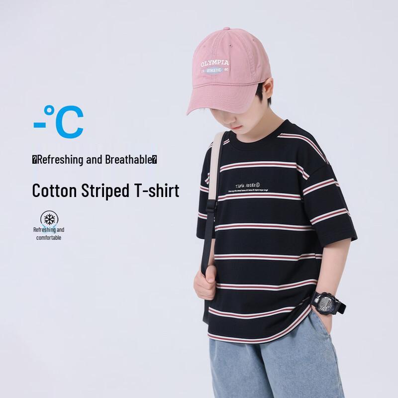 Yoyotale Boys Cotton Short Sleeve T-Shirt Summer 2026 130 чёрный