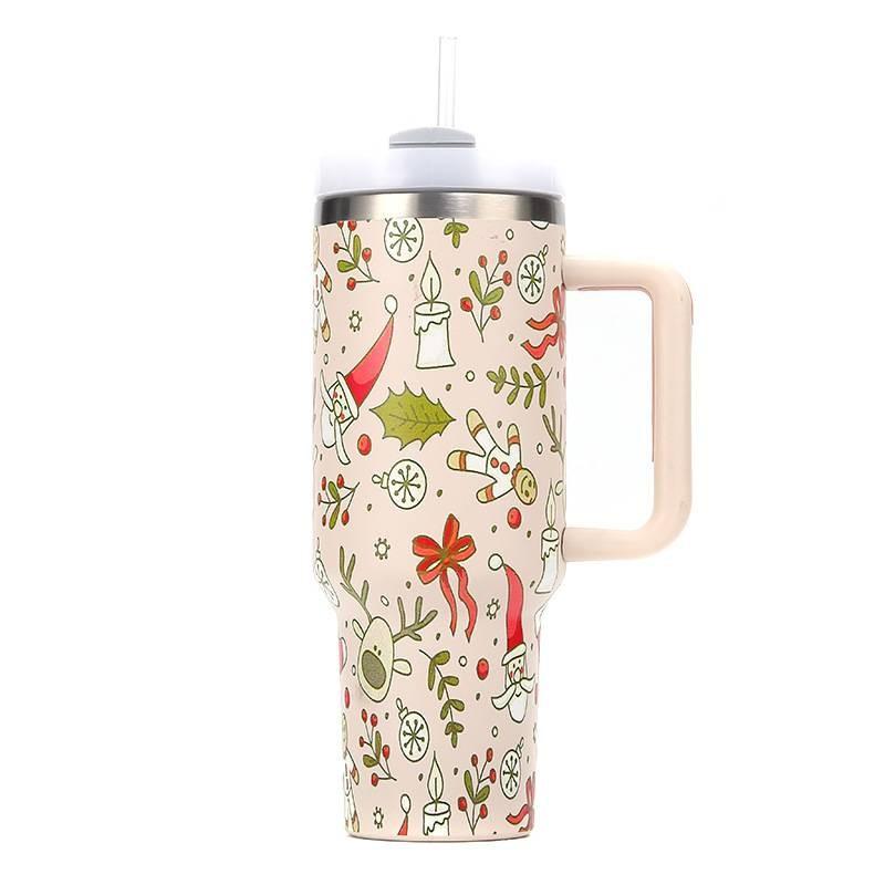 Meoky Creative 5d Christmas 40oz Cup Stainless Steel Vacuum Cups Straw With