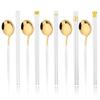 10Pcs Black Gold Stainless Steel Food Chopsticks Spoon Set Long Handle Flat Non-slip Chopsticks Dessert Spoons Dinnerware Set