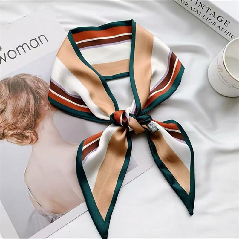 Fashion Blue Print Silk Scarf Women Soft Satin Horse Hairband Bevel Neckerchief Office Hijab Headband Foulard Bag Ribbons Gift