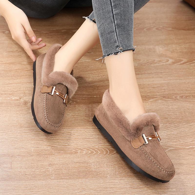 Warme Damen-Stoffschuhe für den Winter, große bestickte Baumwollschuhe, weicher Boden, rutschfeste Plüsch-Baumwollstiefel, Slip-on-Edamame-Schuhe