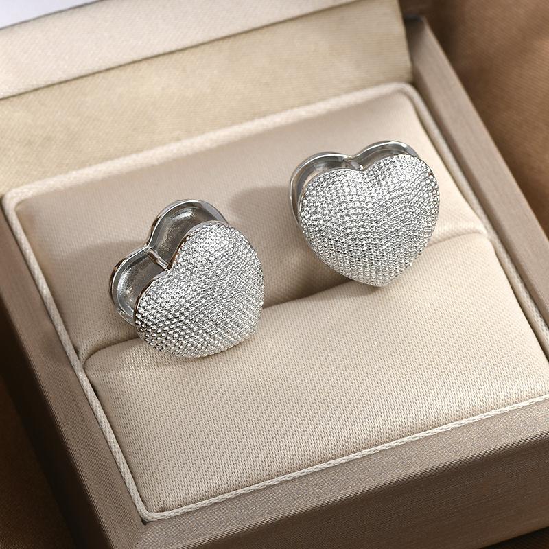 Geometric brushed irregular double-sided love ear buckle new fashion simple temperament earrings light luxury high-end earrings