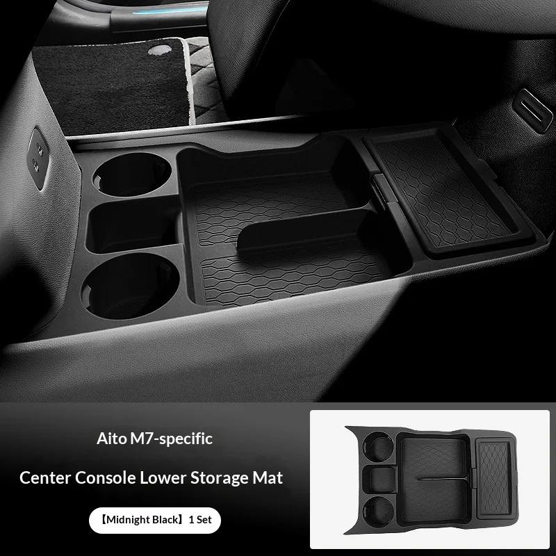 For AITO M7 2024 Center Console Storage Box, Custom Silicone Organizer Tray, Anti-Slip Cup Holder Mat Car Accessories
