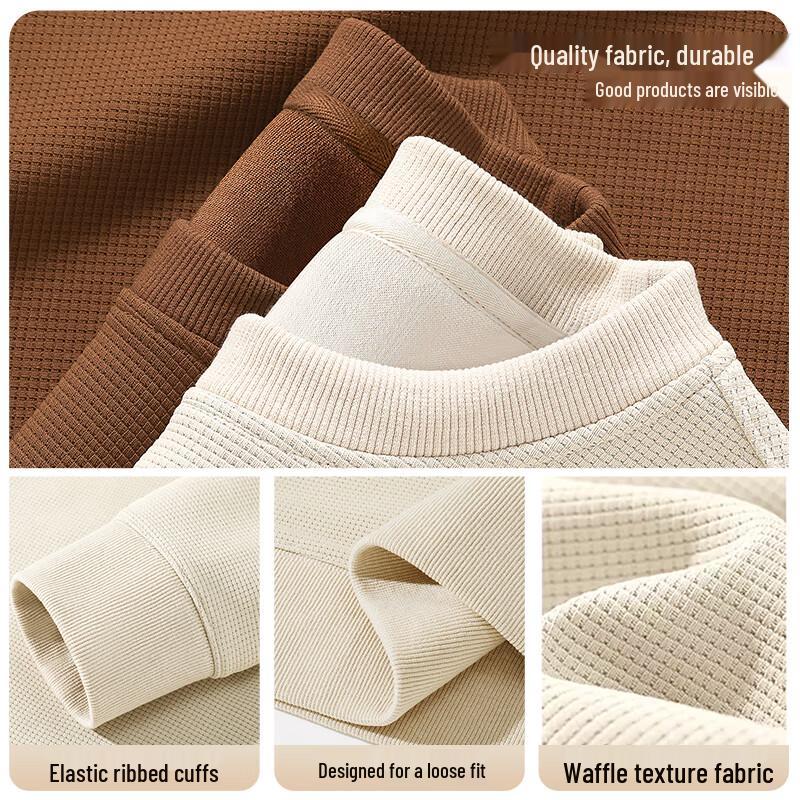 Jeanswest Men's Waffle Knit Letter Print Crewneck Sweatshirt