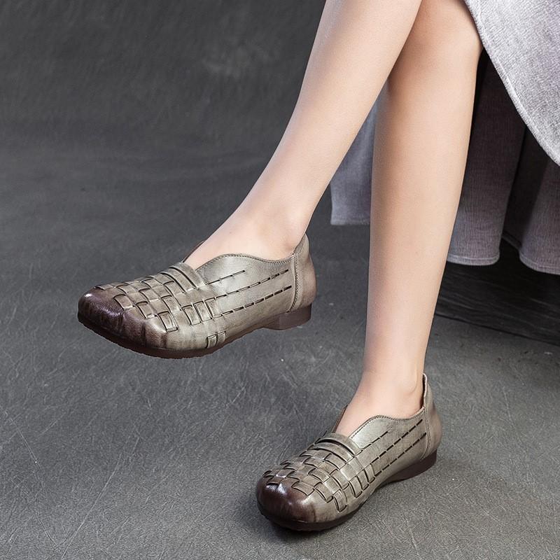 Fashion GKTINOO 2025 Spring/Summer New Handmade Woven Retro Sandals Genuine Leather Breathable Comfortable Women's Slip-on Shoes