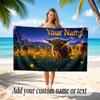 Highland Cow Theme Quick Dry Beach Towel Custom Name Text Print Large Sand Resistant Towel Beach Vacation
