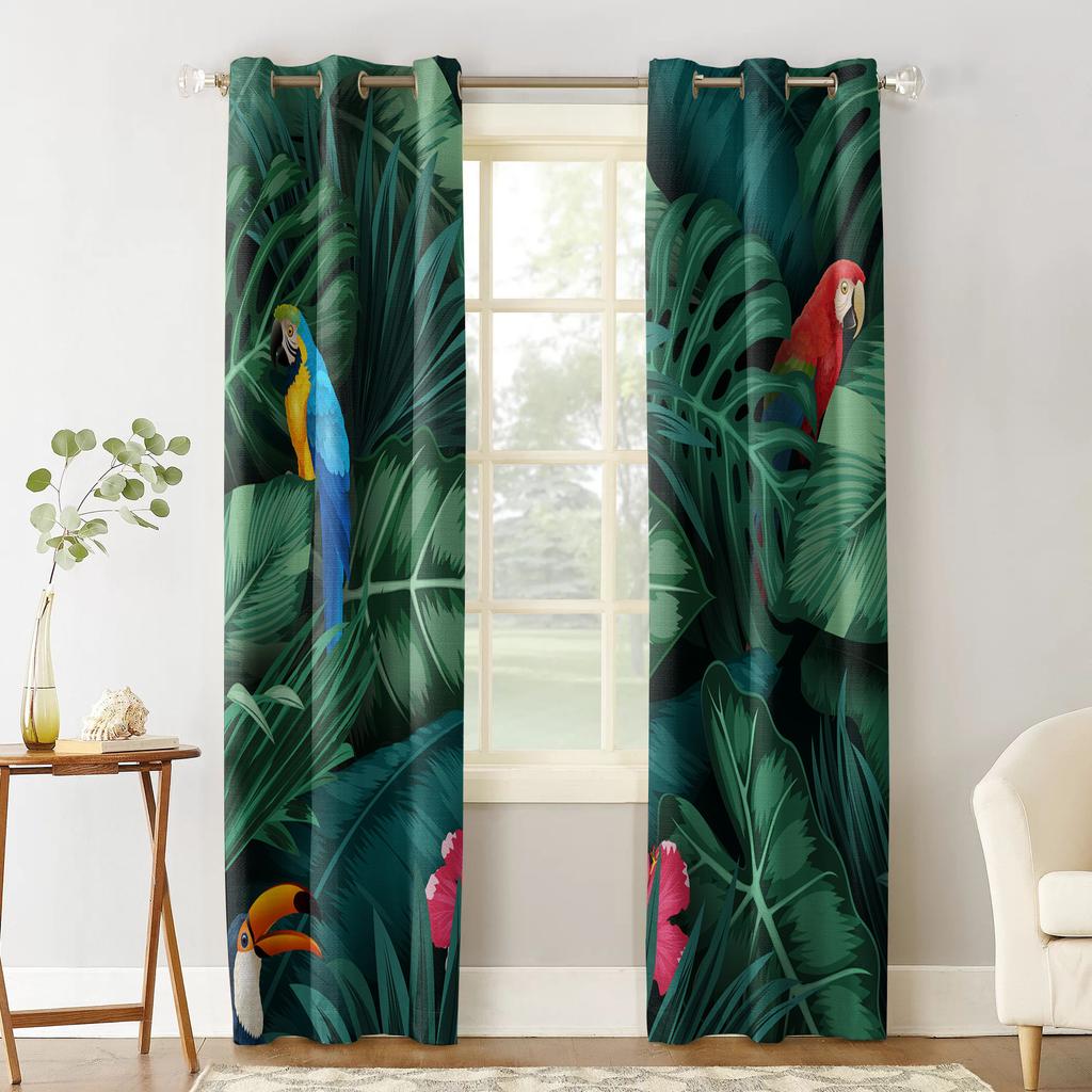 Tier Papagei Tropische Pflanze Grünes Blatt Luxus Heim Vorhänge Heimbedarf Wohnzimmer Schlafzimmer Maßgefertigte Vorhänge