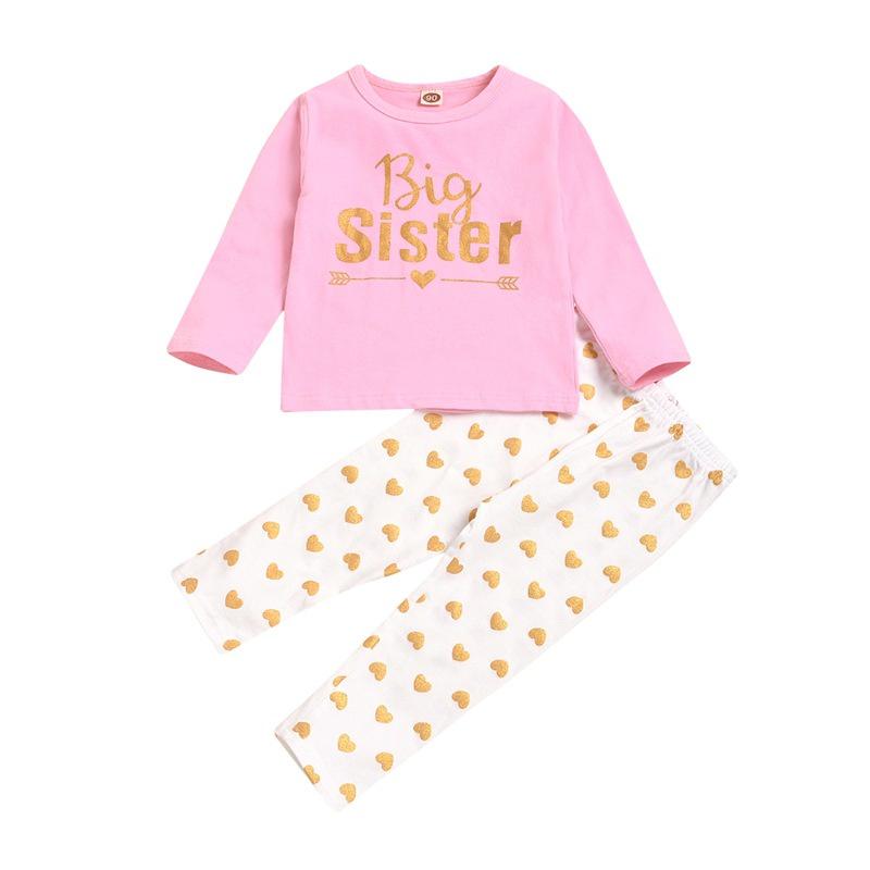 Cooles Geschwister-Set (Große Schwester) mit Hose, Goldener Buchstabendruck, Perfekt für Frühling, Sommer und Herbst