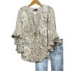 Women Casual Floral Print V Neck Lotus Edge Ruffle Sleeve Blouse Lightweight Loose Fit Top for Everyday Wear