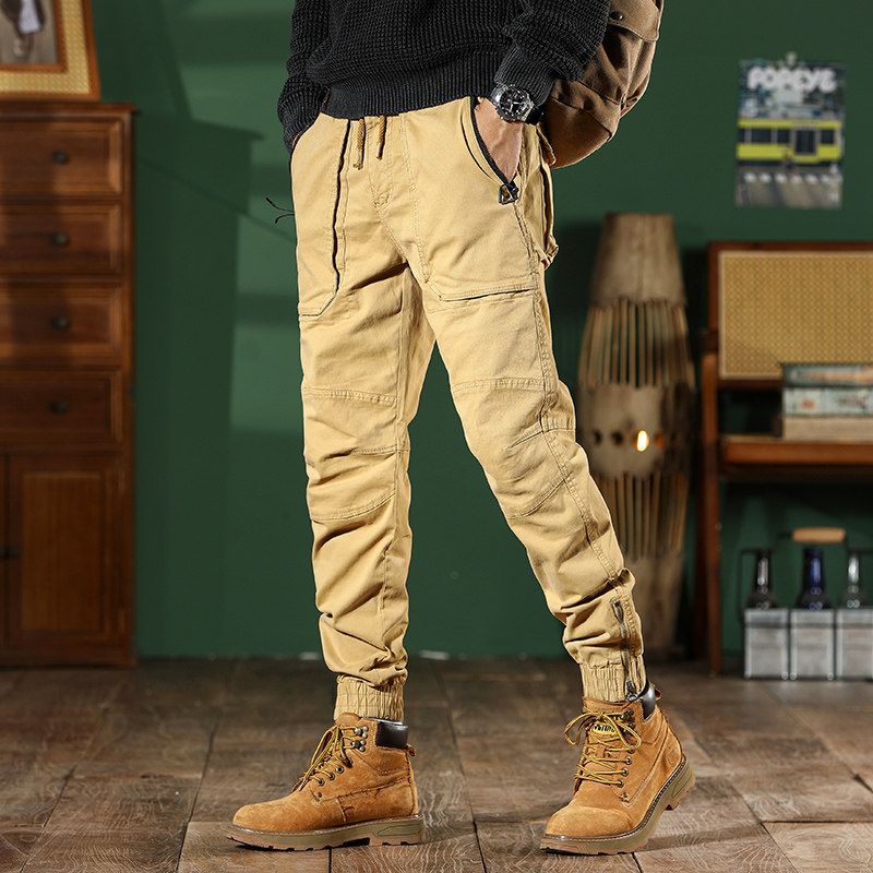 Men's Slim-Fit Camouflage Cargo Pants with Drawstring, Harem Style, Spring and Autumn Trendy Outdoor American Casual Long Pants