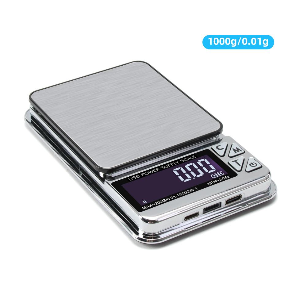 

High Precision Digital Electronic Jewelry Scale Mini 200g/600g/1000gx0.01g Stainless with Charge
