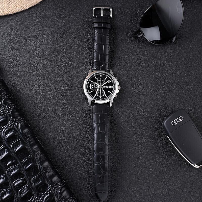 Casio Dress Three Eye Design Waterproof Pointer Simple Quartz Movement Leather Strap Men Watches Black MTH-5001L-1APR