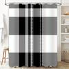 Black and White Plaid Shower Curtain Waterproof Bathroom Decor Modern Style Bath Mat Curtains with Grommets Hooks Set