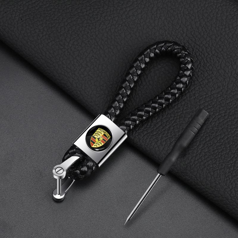 1 stk Lær Nøkkelring Bil Nøkkelring Anheng Nøkkelring Dekor Tilbehør For Porsche Cayenne Panamera Macan Boxster 911 Carrera-GT 928 944 968