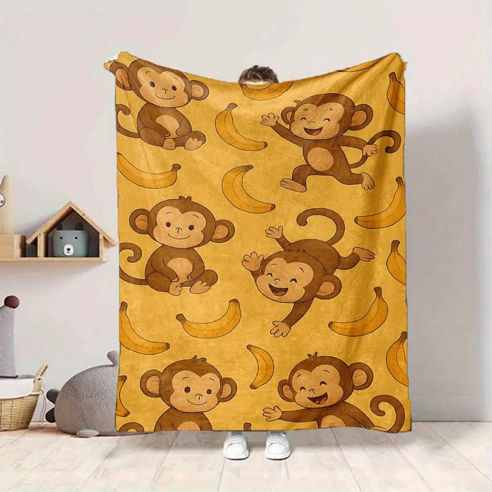 1pc Monkey Banana Blanket, Lightweight Flannel Throw Blanket For Sofa, Bed, Travel108