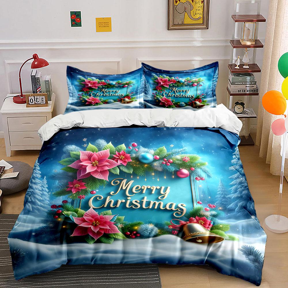 Christmas Poinsettia Decoration Bedding Duvet Cover Set Duvet Cover Pillowcases (1*Duvet Cover 2*Pillowcases, Without Duvet Insert)