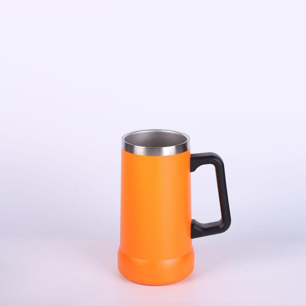 24oz doppelwandiger Bierkrug aus Edelstahl mit Henkel - Großes Fassungsvermögen, brasilianischer Stil
