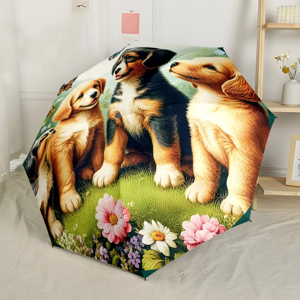 Butterflies And Puppies Garden Automatic Umbrella Retractable Design with 8-Rib Durability Compact Design Travel Essential Vibrant Pattern Umbrella