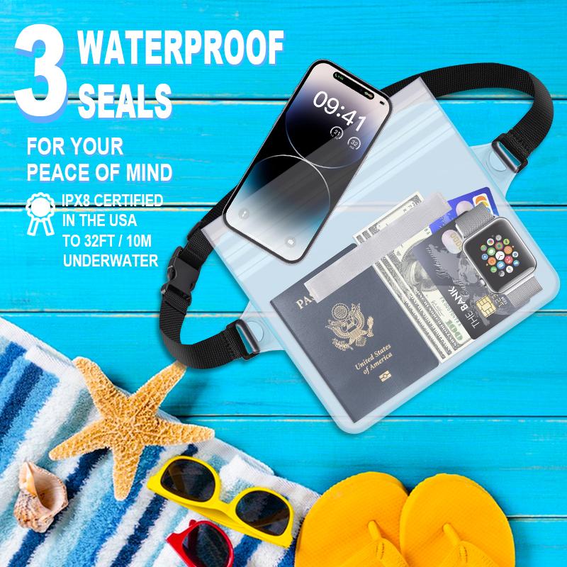 2 PACK Waterproof Waist Phone Bag Large Capacity Swimming Storage Pouch Clear Belt Waist Pack