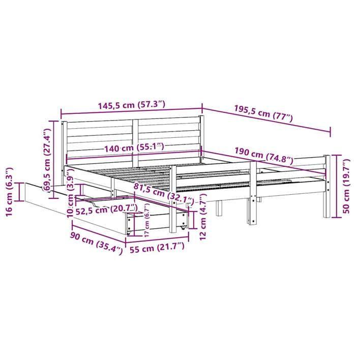 VidaXL Cadre de lit sans matelas 140x190 cm bois de pin massif 3301602