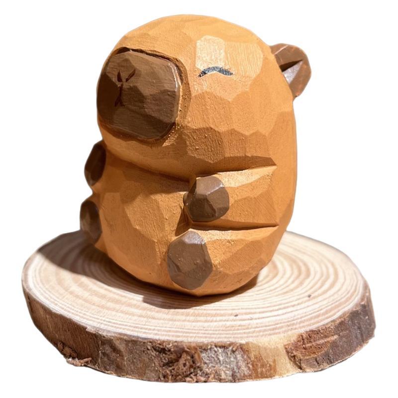 Capibala Cute Animal Small Model Statue Solid Capybara Wood Carving Home Room Office Car Decoration Accessories
