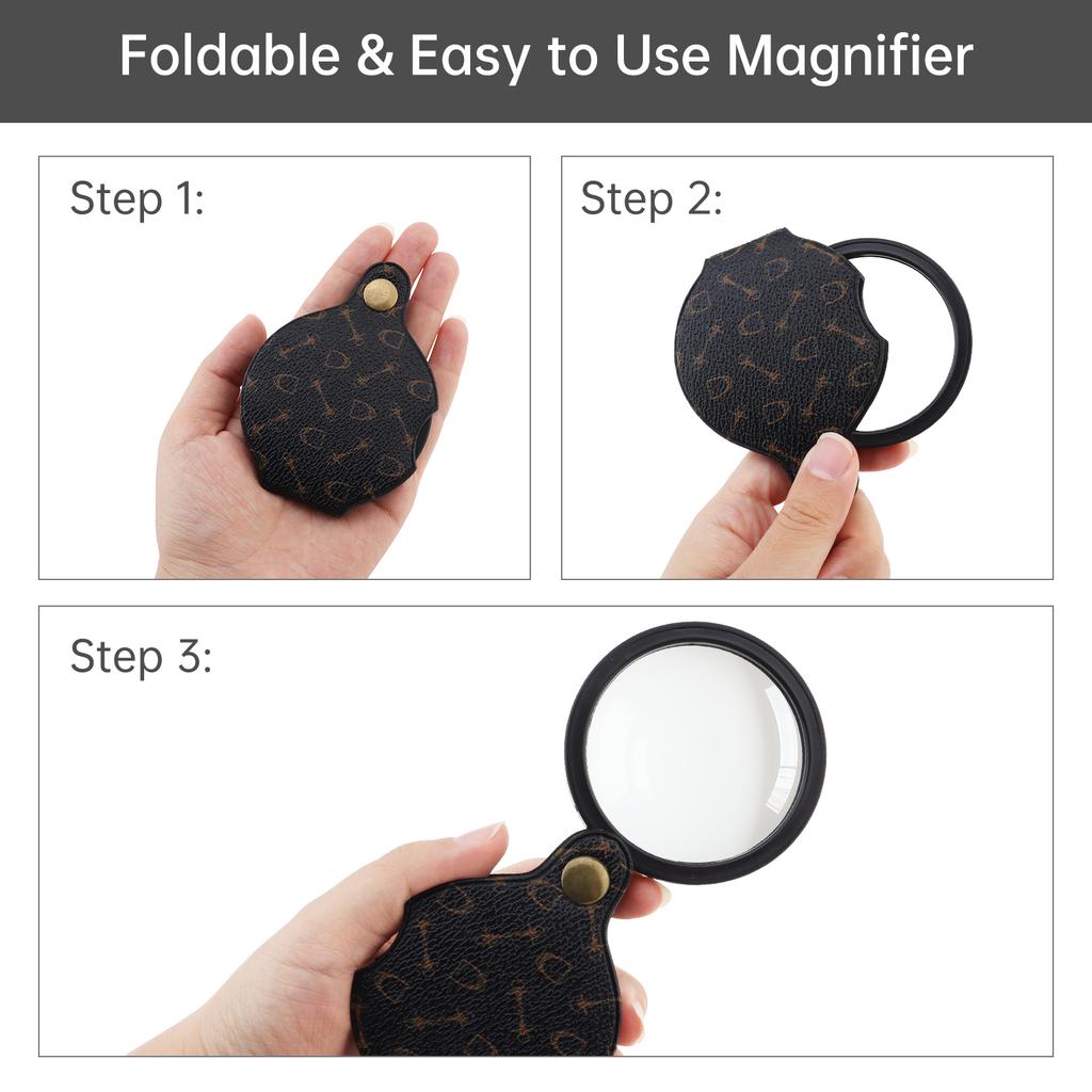 15X Folding Optical Glass Pocket Magnifier with Case HD Lens for Repair Read Hobby Professional Portable