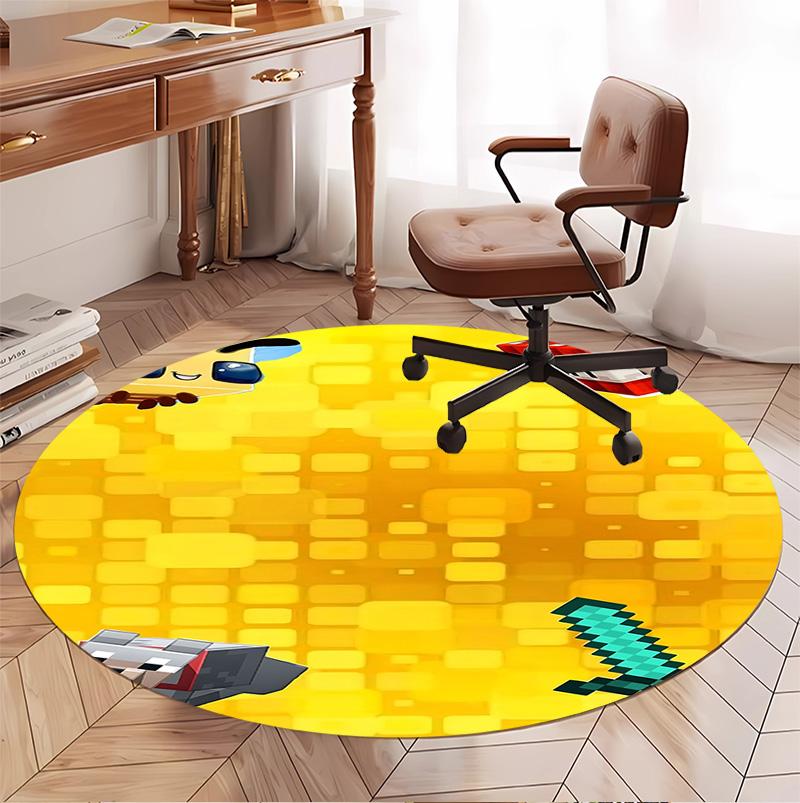 Minecraft Pattern Round Rug, Indoor/Outdoor Mat, for Picnic, Gameroom, Bedroom, Office, Living Room, Home Decor Carpet, Birthday Gift