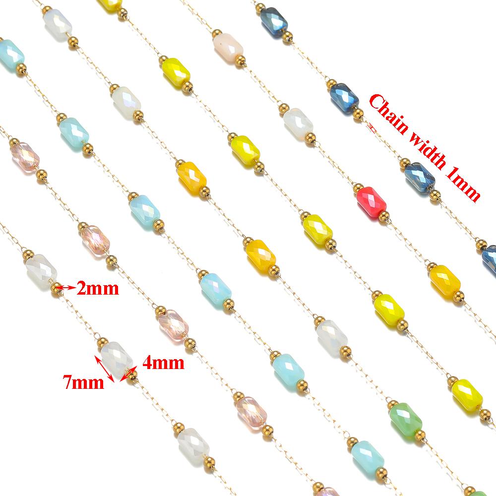 1 Meter Stainless Steel Rectangle Crystal Glass Chains for DIY Jewelry Ethnic Style Earrings Making Necklace Bracelets Findings