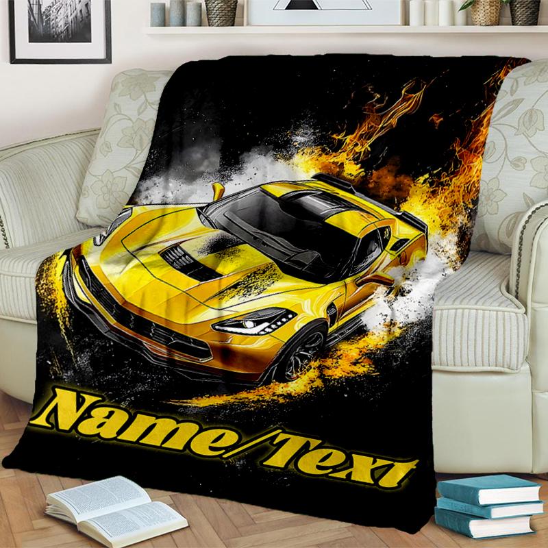 1PC Custom Name Car Design" Outdooor Flannel Blankets Throw Blanket All-Season Throw Gift Bedspread for Couch, Bed, Camping Holiday Birthday Gift