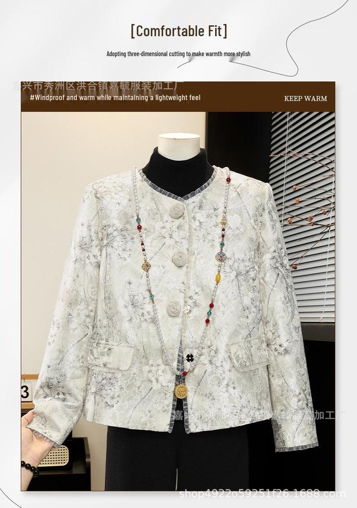 Elegant Chinese Style Spring & Autumn Jacket for Middle-Aged and Elderly Women - 2026 Fashionable Short Cardigan Top