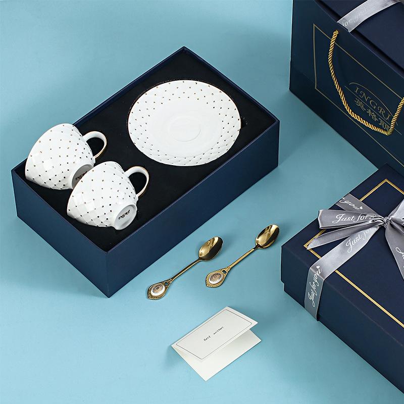 Light Luxury Bone China Coffee Cups And Saucers, High-End Exquisite Household Afternoon Tea Set, Cup Couple Cup Gift Box.