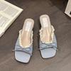 Coarse heel bow shoes women's summer outer wear holiday open-toed slope heel cool slippers