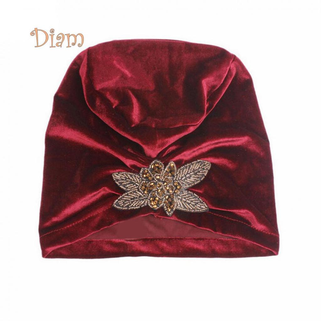 Tenfyer Beads Flower Women Cancer Chemo Velvet Hat Beanie Turban Head Wrap