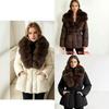 Womens Mid-Length Puffer Coat With Faux Fur Collar Slim Fit Warm Winter Outerwear