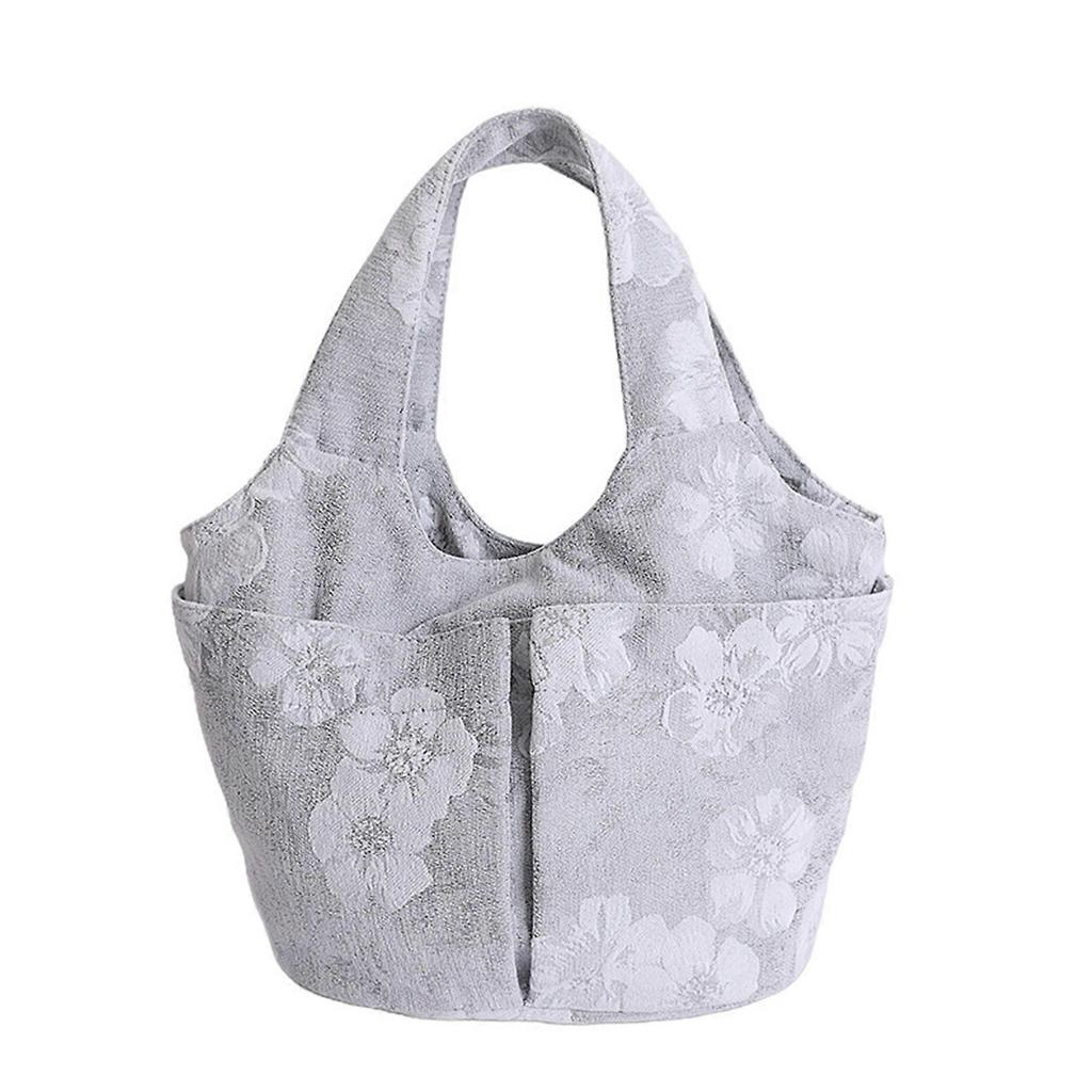Functional Embroidered Carry Bag Soft Handag For Ladies Large Inside With Safe Magnetic Snap For Phone And Keys Gray