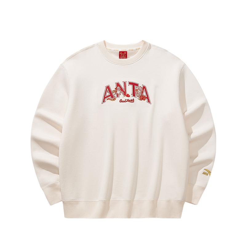 Anta Good Things Happen 2026 Casual Sports Crew Neck Long Sleeve Pullover Sweatshirt Men sweatshirt Milk-Salt-White 152618706N-3