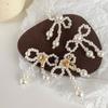 Fashionable Imitation Pearls Ear Clips Exquisite Pearls Beaded Bowknot Dangle Ear Studs for Daily Wear Dates Parties