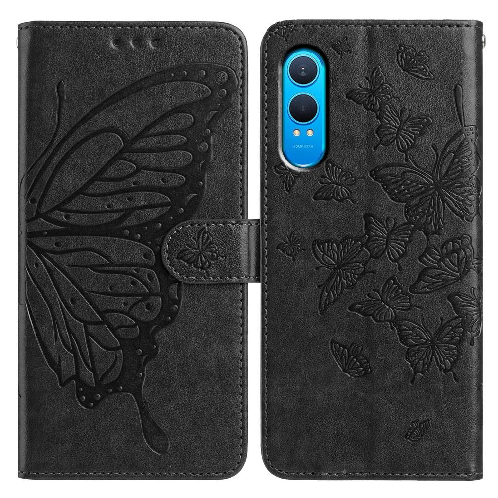 For OnePlus Nord CE4 Lite 5G Case Butterfly Imprinted Wallet Stand PU Leather Flip Phone Cover with Strap