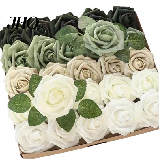 Aisle Decoration Flower 1 Box Artificial Flowers PE Foam Realistic Dahlia Rose Valentines Day Gift Home Roses Fake with Flexible Wire Stems