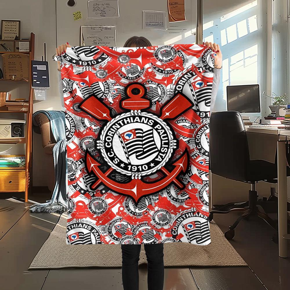 1 pièce Couverture en Flanelle Imprimée SC Corinthians Paulista Haute Qualité Chaude Confortable Couverture pour Toutes les Saisons Parfaite pour les Cadeaux Décoration de la Maison